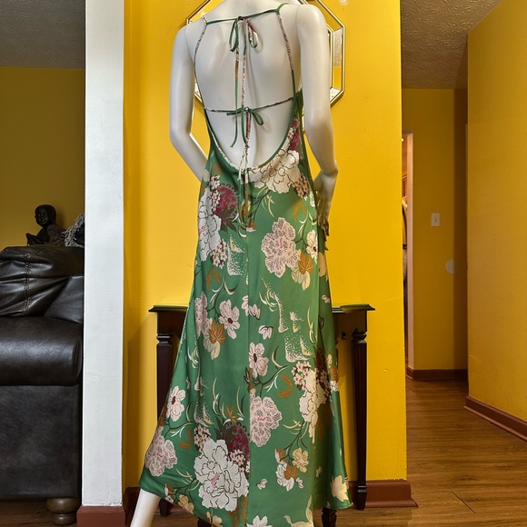 Zara Green Floral Maxi Slip Dress with Pink & White Blooms - Picture 4 of 7